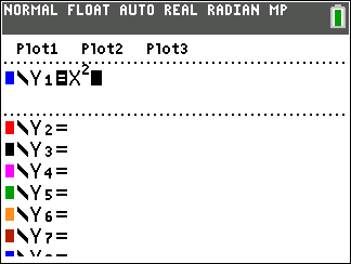 Calculator entry for x^2