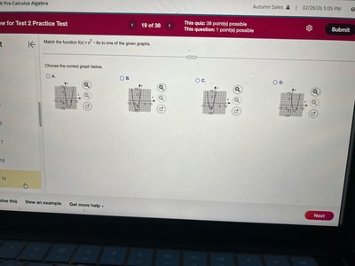 Graph choices for quadratic function