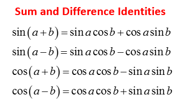 Sum and difference identities for sine and cosine