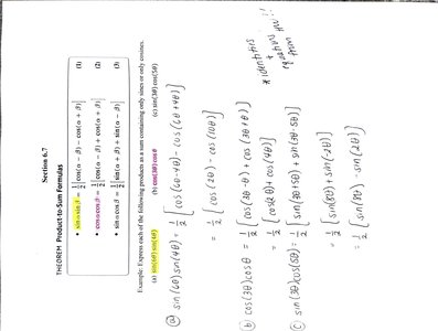 Product-to-Sum formulas table and worked examples