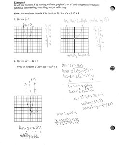 Transformation examples for quadratic functions