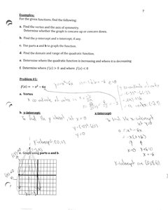 Quadratic graph with vertex and axis of symmetry