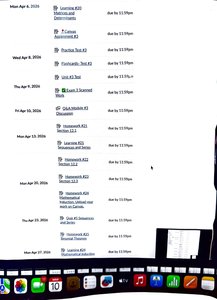 Schedule showing Matrices and Determinants assignments and quizzes
