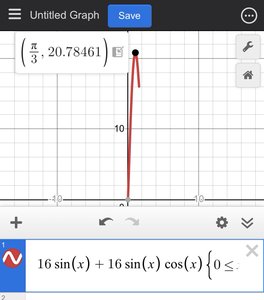 Graph of area function showing maximum at pi/3