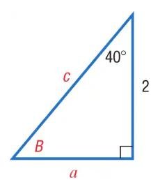 Right triangle with angle 40 degrees and side labeled 2