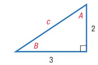 Right triangle with sides 3 and 2 labeled
