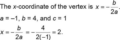 Calculating x-coordinate of vertex for f(x) = -x^2 + 4x + 1
