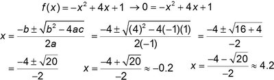 Quadratic formula for x-intercepts of f(x) = -x^2 + 4x + 1