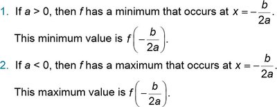 Minimum and maximum values for quadratic functions
