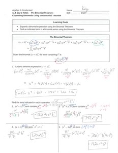 Worked examples and notes on the Binomial Theorem expansion