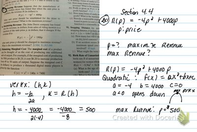 Finding vertex and maximum of a quadratic function