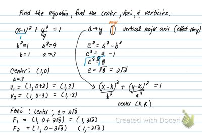Finding center, vertices, and foci of ellipse
