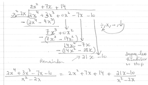 Long division of 2x^4 + 3x^3 - 7x - 10 by x^2 - 2x