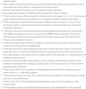 Objectives for systems of equations and matrices