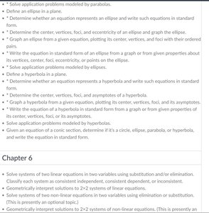 Objectives for ellipses and hyperbolas