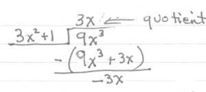 Polynomial division for slant asymptote y=3x