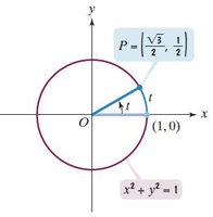 Unit circle with angle t and point P