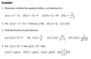 Worksheet with function questions