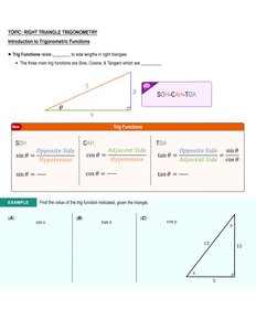 Right triangle with labeled sides and SOH-CAH-TOA