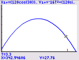 Baseball path at t=3.3 sec