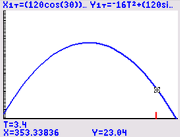 Baseball path at t=3.4 sec