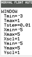Calculator window settings for parametric graphing