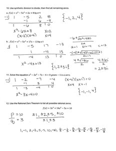 Synthetic division and zeros