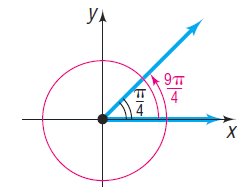 Reference angle for 9pi/4 is pi/4