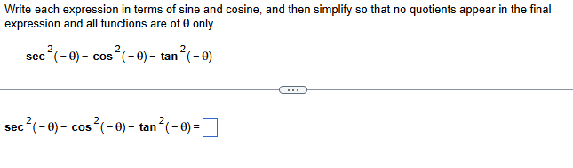 Expression involving sec, cos, tan of negative theta