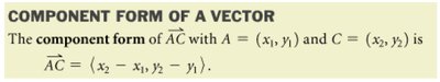 Component form of a vector formula