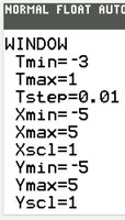 Calculator window settings for parametric graphing