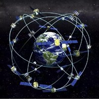 Planet Earth surrounded with satellites in different orbits