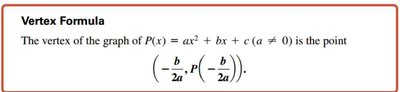 Vertex formula for quadratic functions