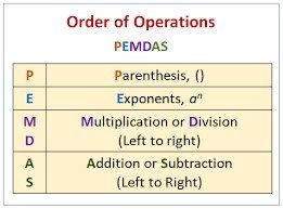 Order of Operations PEMDAS chart