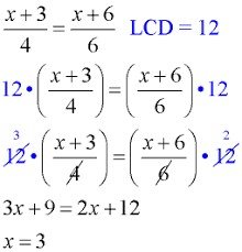 Solving linear equations with fractions using LCD