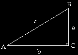 right triangle labeled A, B, C, a, b, c