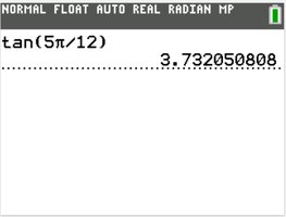 Calculator display: tan(5pi/12) in radian mode