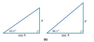 Right triangles for statue height calculation