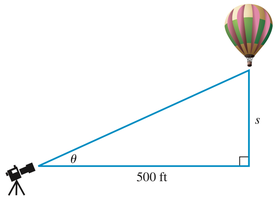 Right triangle showing camera, balloon, and distances
