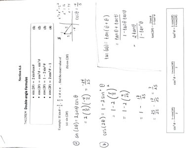 Worked example of double-angle formulas for sine and cosine