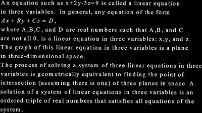 Definition and explanation of systems in three variables