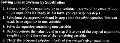 Steps for solving linear systems by substitution
