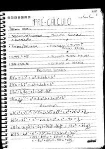 Handwritten precalculus notes with algebraic expansions and formulas