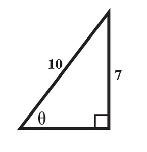 Right triangle with sides 7 and 10, angle theta