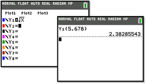 Calculator evaluating a square root function
