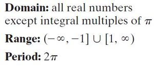 Domain, range, and period of y = csc x