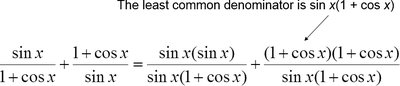 Combining fractions with least common denominator in trigonometric identity