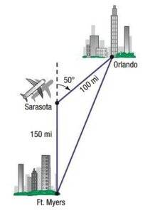 Airplane flight path forming a triangle between three cities