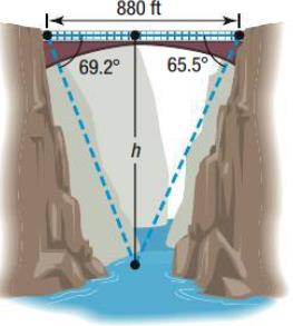 Bridge over a gorge with angles and base labeled