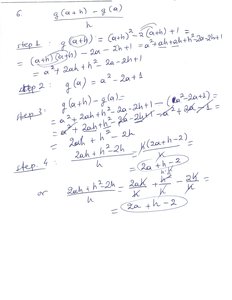 Step-by-step handwritten solution for the difference quotient of g(x) = x^2 - 2x + 1